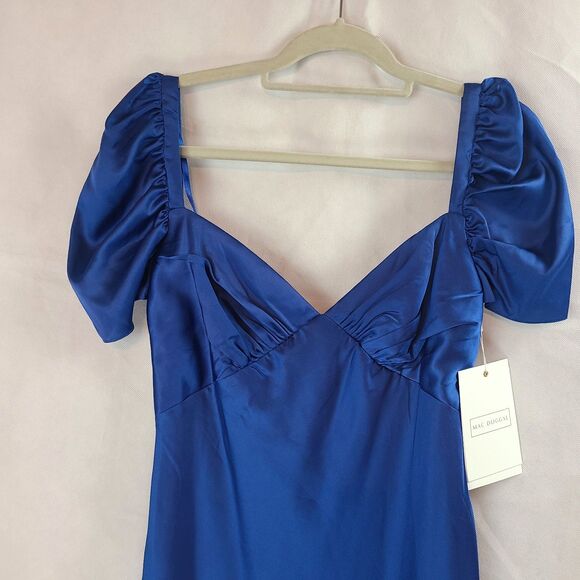 New MAC DUGGAL 68332 (8) Sapphire Blue Satin Puff Sleeve Open Back Formal Dress - Picture 3 of 15